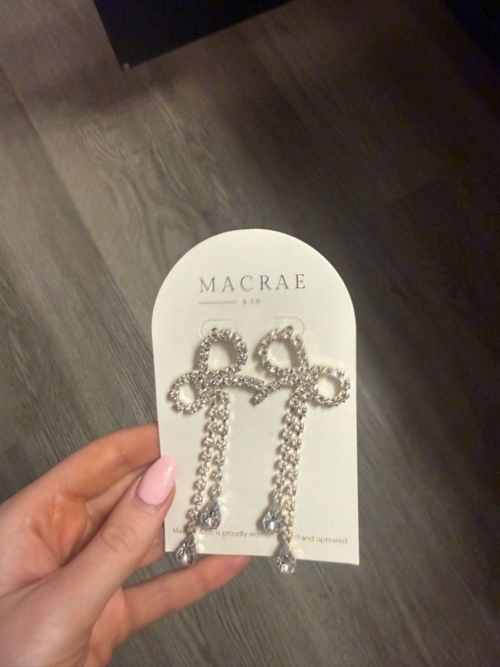 Macrae Crystal Bow Drop Earrings - Silver Rhinestones